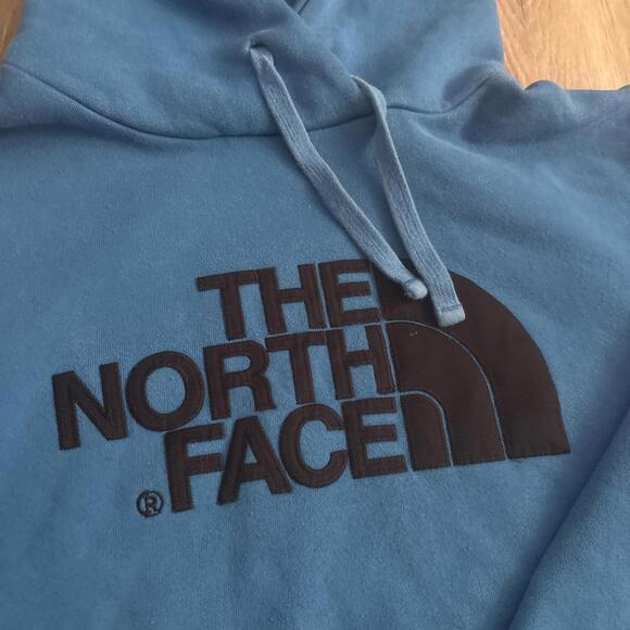 The North Face Sweatshirt Men's Size Medium Hoodie Blue Hoodie Front Logo Fleece - Picture 2 of 5